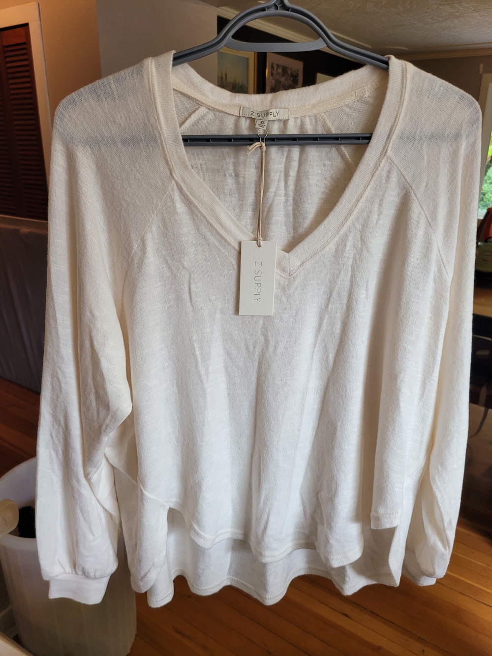 Z Supply Ivory V-Neck Lightweight Pullover Hoodie